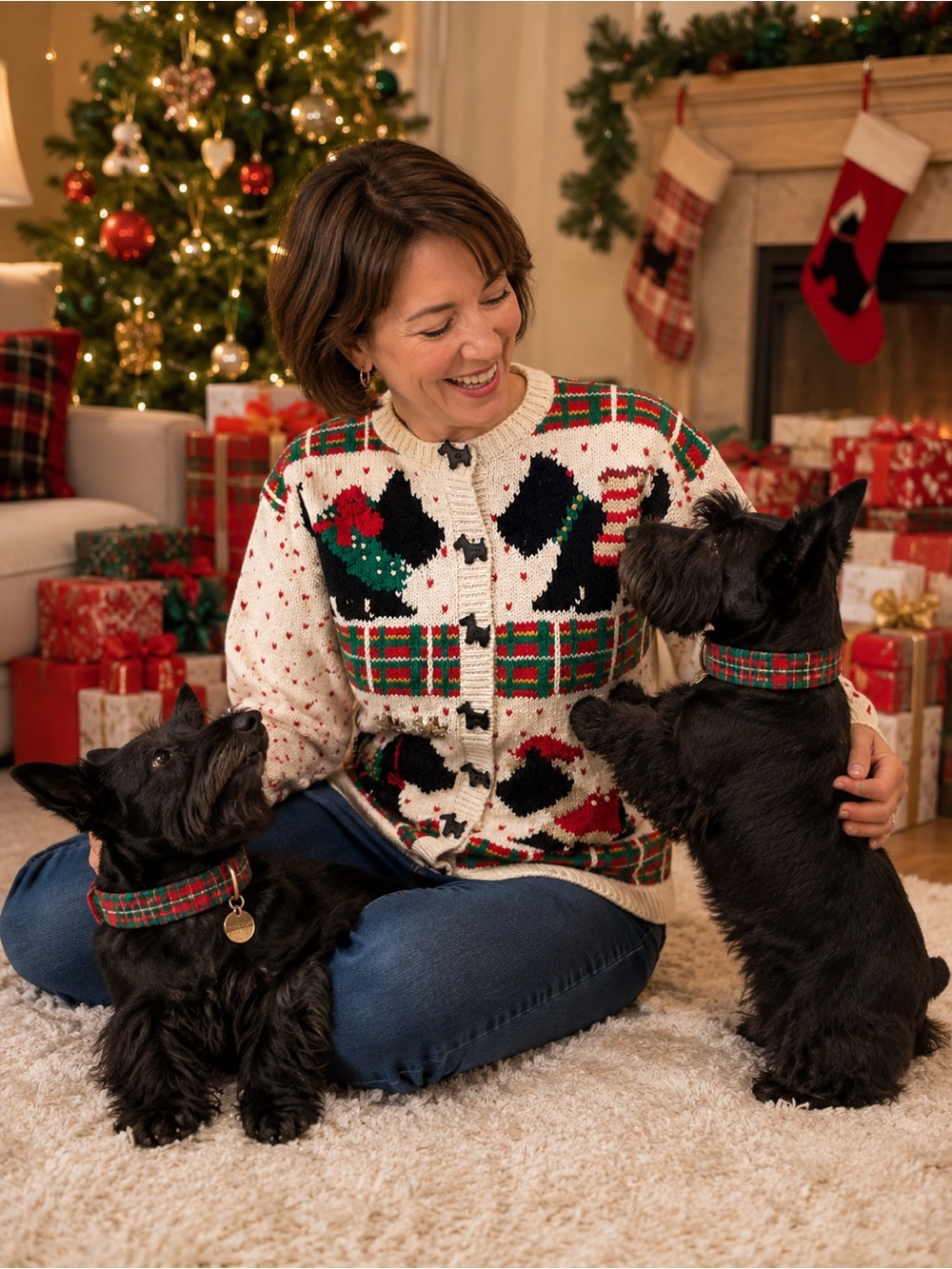 Ugly Christmas Sweater Black Scotties Signatures by Northern Isles Sz XL